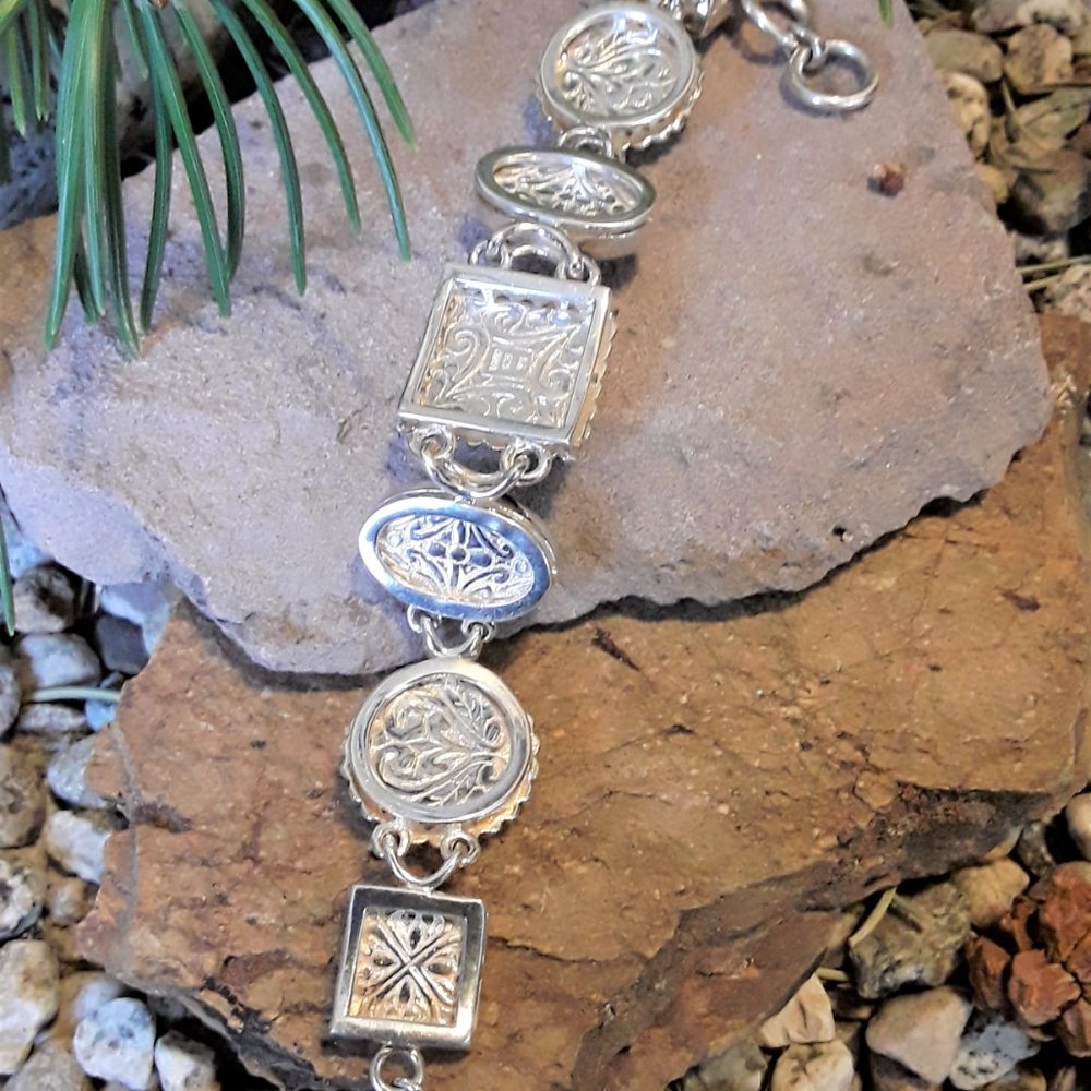 Sterling Multi Gemstone Link Toggle Bracelet - image 2